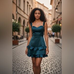 ✨ Teal Satin Corset Mini Dress w/ Lace-Up Back – Size 2